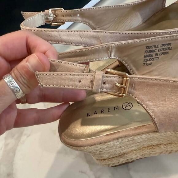 Karen Scott Slingback Espadrille Wedge Sandals  Womens 7.5 Taupe Metallic Studs - Picture 6 of 10